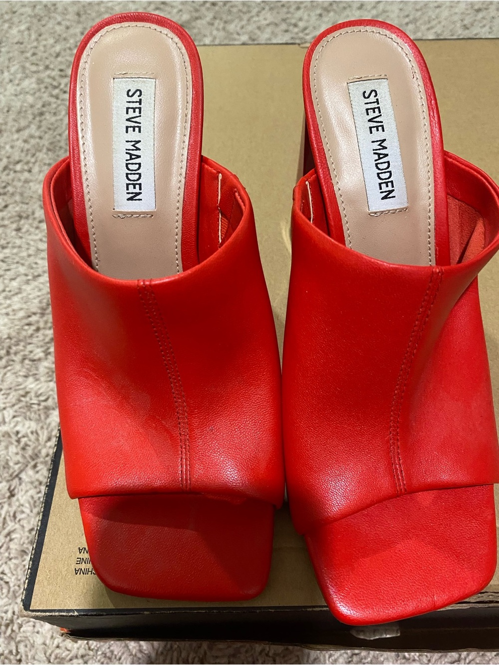 Steve Madden Red Square-Toe Mule Heels